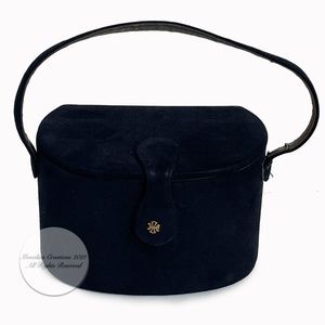 Vintage Coblentz Bag Black Perma Suede Small Vanity Bag with Mirror 60s Retro